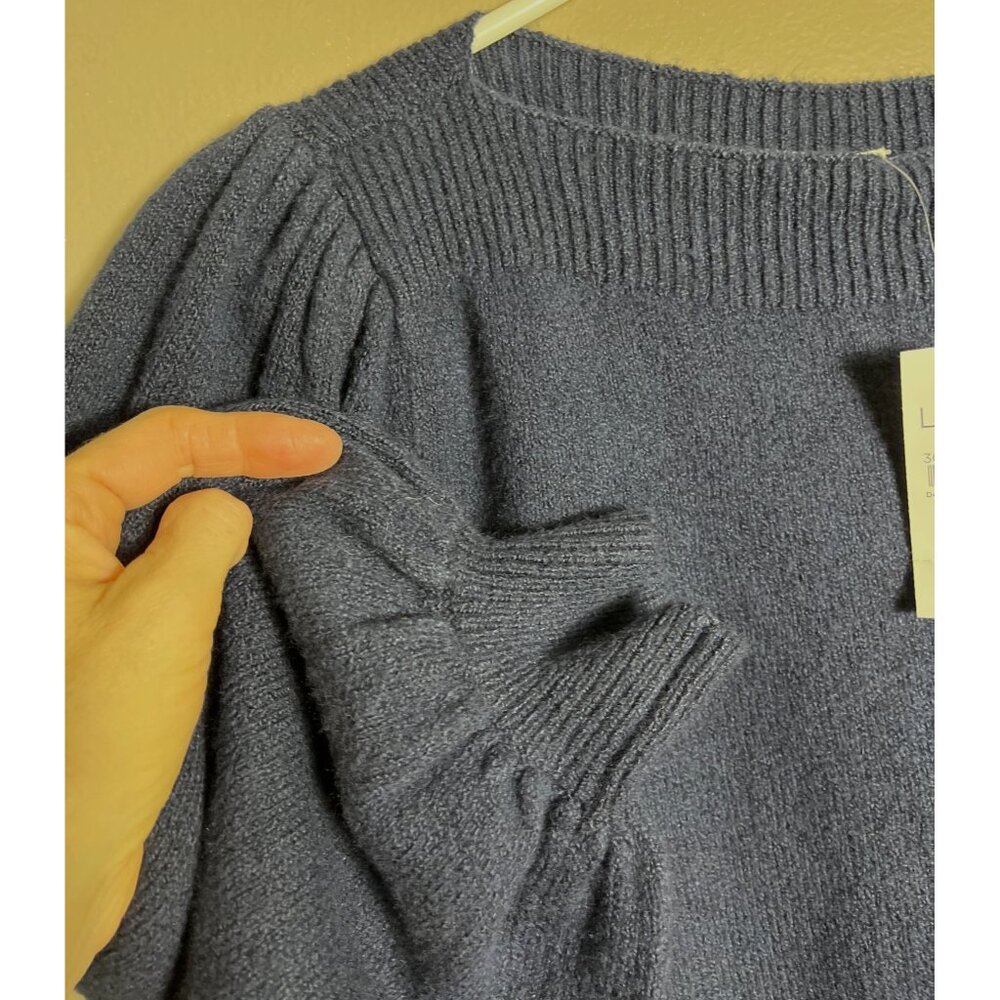 NWT Loft Outlet Sweater Navy Balloon Sleeve Soft Elegant Chic Neutrals Womens S - Picture 7 of 7